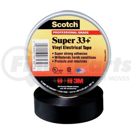 3M 06133 Scotch® Super 33+ Vinyl Electrical Tape, 3/4 in x 52 ft, Black, 10 rolls/carton, 100 rolls/Case