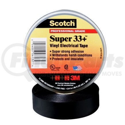 3M 06130 Scotch® Super 33+ Vinyl Electrical Tape, 3/4 in x 20 ft, Black, 10 rolls/carton, 100 rolls/Case