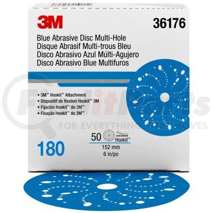 3M 36176 Hookit™ Blue Abrasive Disc 321U Multi-hole, 6 in, 180, 50 discs per carton, 4 cartons per case