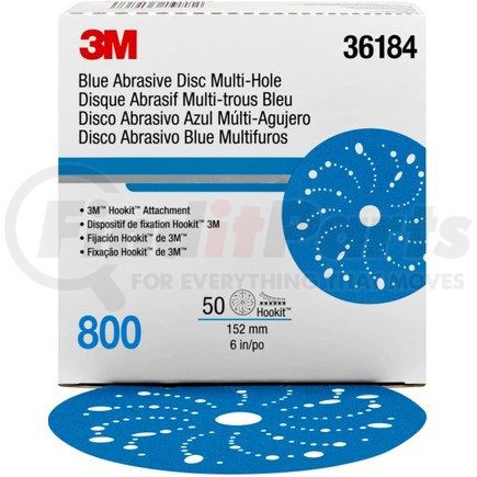 3M 36184 Hookit™ Blue Abrasive Disc 321U Multi-hole, 6 in, 800, 50 discs per carton, 4 cartons per case