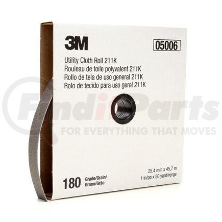 3M 05006 Utility Cloth Roll 211K, 180 J-weight, 1 in x 50 yd, ASO, Full-flex, 5 per case