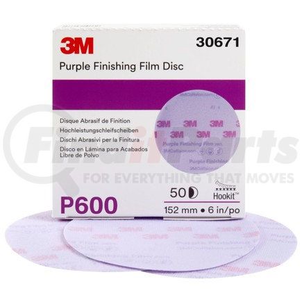 3M 30671 Hookit™ Purple Finishing Film Abrasive Disc 260L, 6 in, P600, 50 discs per carton, 4 cartons per case