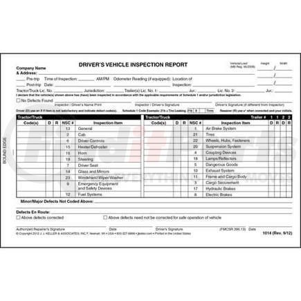 JJ Keller 1014 Canadian Driver's Vehicle Inspection Report, 2-Ply, w/Carbon - Stock - 2-Ply, With Carbon, 5-1/2" x 8-1/2"