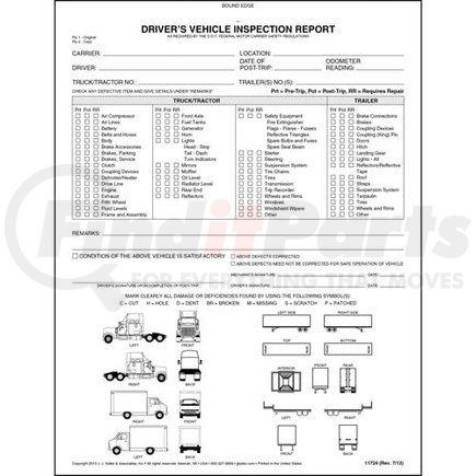 JJ Keller 11724 Detailed Driver's Vehicle Inspection Reports w/Illustrations (Truck & Tractor/Trailer), Book Format - Stock - 2-ply, carbonless, book format 8-1/2"x 11"