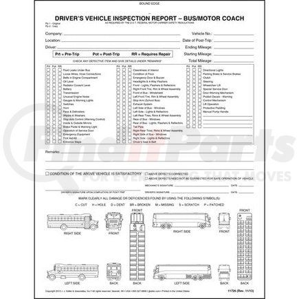 JJ Keller 11726 Detailed Driver's Vehicle Inspection Reports w/Illustrations (Bus & Motor Coach), Book Format - Stock - 2-ply, carbonless, book format 8-1/2" x 11"