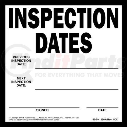 JJ Keller 1240 Inspection Dates Label - 6" x 6"
