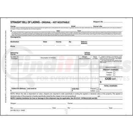 JJ Keller 12462 Straight Bill of Lading - Short Form - Continuous, 3-ply, carbonless, 9.5” x 7” (0.5” tear-off each side)