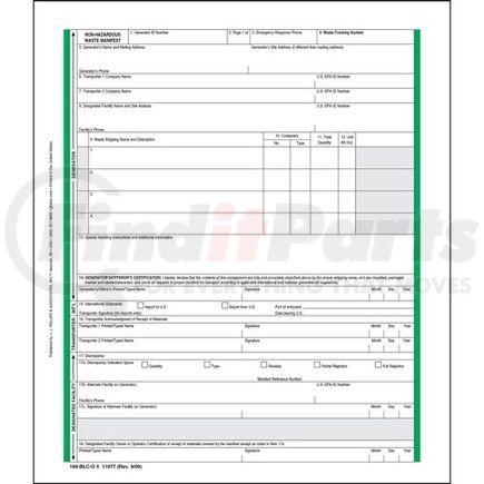 JJ Keller 11977 Non-Hazardous Waste Manifest - Pin-Feed Format, 5-Ply - Pin-feed, 5-ply, 9-1/2" x 11"