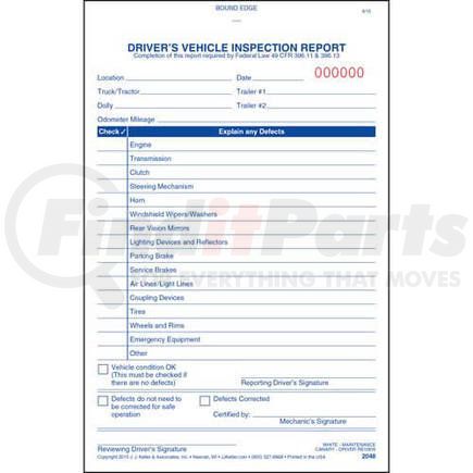 JJ Keller 2048 Simplified Driver's Vehicle Inspection Report - Vertical Format, 2-Ply, Carbonless, Book Format - Stock - 2-ply, carbonless, book format
