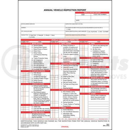 JJ Keller 2241 Annual Vehicle Inspection Report - 3-Ply, with Carbon, Snap-Out Format