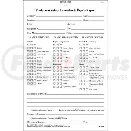 JJ KELLER 27348 General Equipment Inspection Book - Stock - 2-Ply, Carbonless