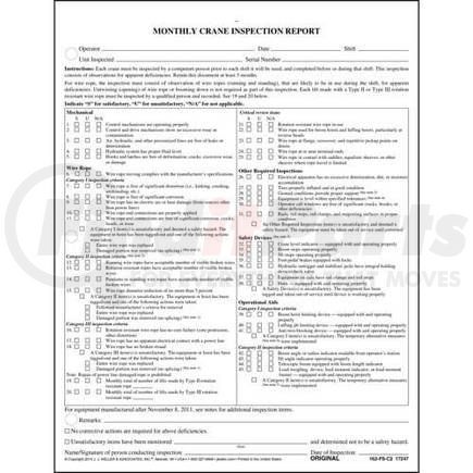 JJ Keller 17247 Monthly Crane Inspection Report Form - Two-Ply, Carbonless