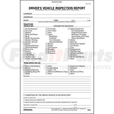 JJ KELLER 1854 Detailed Driver Vehicle Inspection Report (DVIR), 2-Ply, Carbonless - Stock - 2-ply, carbonless, book format, 5-1/2" x 8-1/2"