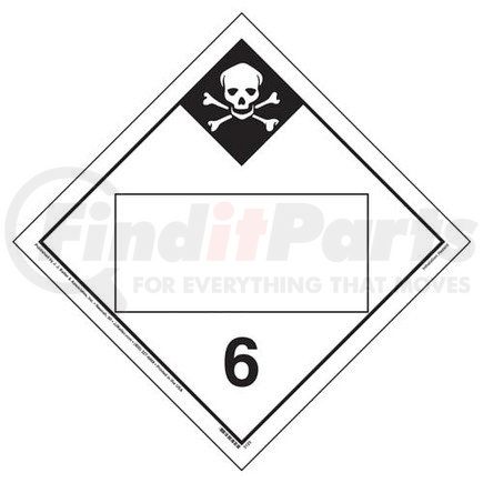 JJ Keller 19560 Division 6.1 Inhalation Hazard Placard - Blank - Imprinted, 4 mil Vinyl Permanent Adhesive