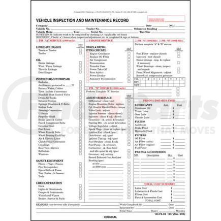 JJ Keller 1977 Vehicle Inspection and Maintenance Record - Detailed - 3-Ply, Snap-out, Detailed