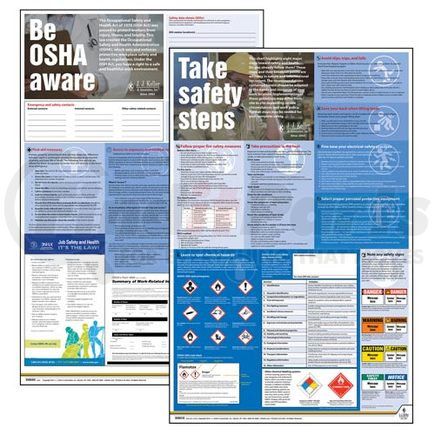 JJ Keller 40342 Federal Safety Poster Set - Be OSHA Aware Take Safety Steps - 2-Poster Set