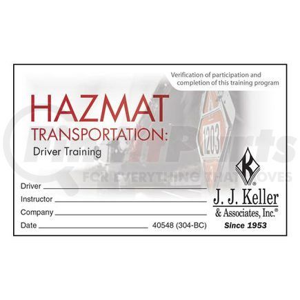 JJ Keller 40548 Hazmat Transportation: Driver Training - Wallet Cards - 1 Sheet of 10 Wallet Cards