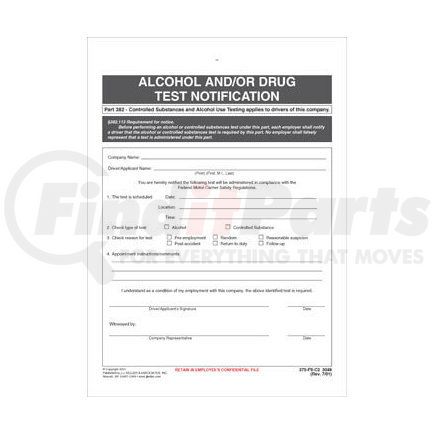 JJ Keller 3048 - Alcohol and/or Drug Test Notification - Snap-Out ...