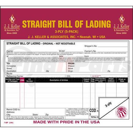 JJ Keller 346 Straight Bill Of Lading 5-Pack - Retail Packaging - 5-Pack - Retail Packaging