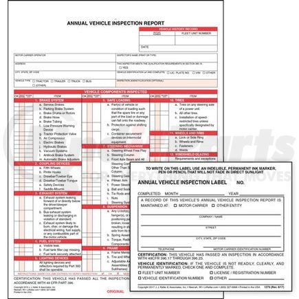 JJ Keller 471 Annual Vehicle Inspection Report (w/ Carbon) + Label - Retail Packaging - Report & Label