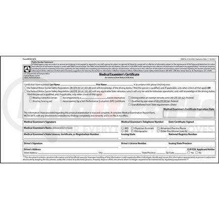 JJ Keller 47379 Medical Examination Certificate, Laminated