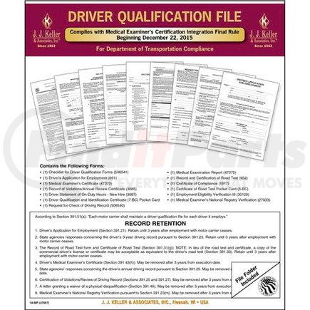 JJ Keller 47997 Driver Qualification Complete File Packet, 1-Ply, 2 Copy, 9-1/2" x 11-3/4"