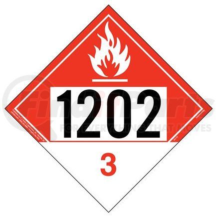 JJ Keller 50170 Hazmat Placard - UN 1202, Class 3, 176 lb Polycoated Tagboard, 10-3/4 in. Square
