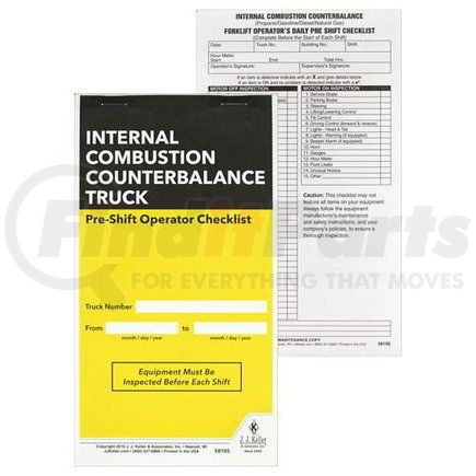 JJ Keller 58195 Internal Combustion Counterbalance Forklift Pre-Shift Inspection Checklist - 2-Ply Checklist