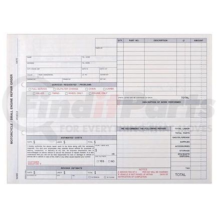JJ Keller 58385 Small Engine/Motorcycle Repair Form, Carbonless, Snap-Out Format – Stock - Carbonless Small Engine/Motorcycle Repair Form