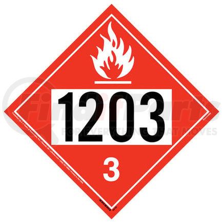 JJ Keller 58726 1203 Placard - Class 3 Flammable Liquid - .040" Polycarbonate