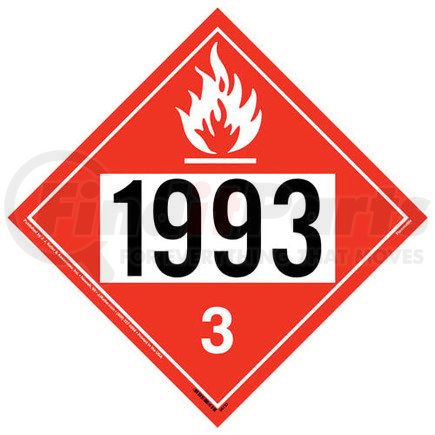 JJ Keller 58732 1993 Placard - Class 3 Flammable Liquid - .040" Polycarbonate