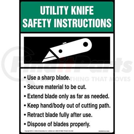 JJ Keller 59352 Utility Knife Safety Instructions - Employee Awareness Poster - Laminated Poster