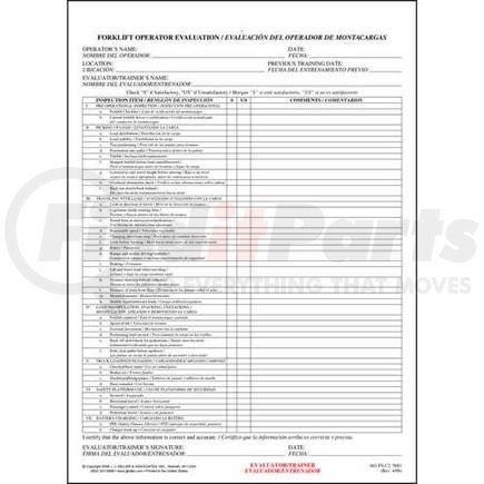 JJ Keller 5681 Forklift Operator Evaluation Form - Spanish - 2-Ply, Carbonless, Snap-Out - Spanish
