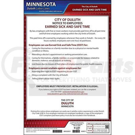 JJ Keller 63051 Minnesota / Duluth Earned Sick & Safe Time Act Poster - Laminated Poster