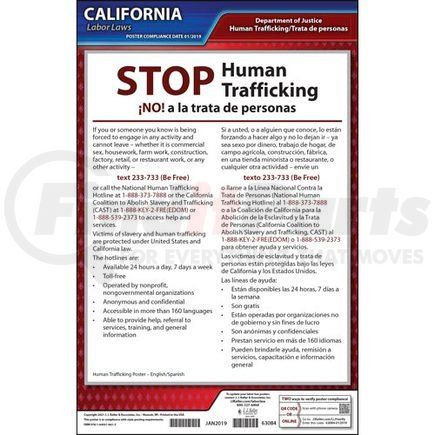 JJ Keller 63084 California STOP Human Trafficking Poster - Laminated Poster