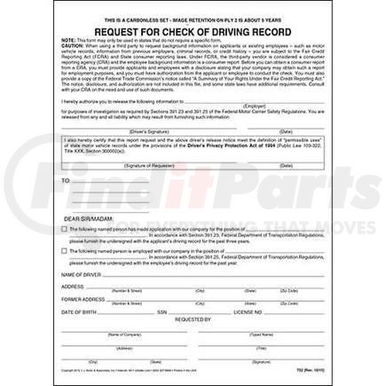 JJ Keller 732 Request For Check of Driving Record - Snap-Out Format - 2-Ply, Carbonless, 8-1/2" x 11"