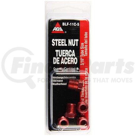 AGS Company BLF-11C-5 Steel Tube Nut, 3/16 (7/16-24 Inverted), 5/card