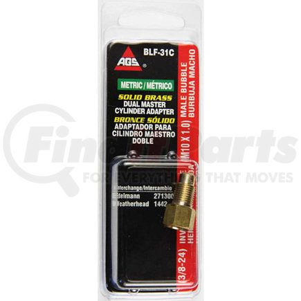 AGS Company BLF-31C Brass Adapter, Female(3/8-24 Inverted), Male(M10x1.0 Bubble), 1/card