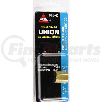 AGS Company BLU-4C Brass Brake Line Union, 1/4 (7/16-24 Inverted), 1/card