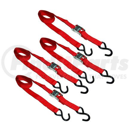 ANCRA SL27 - cambuckle tie down strap - 4 pack, 1 in. x 72 in., red, for 300 lbs. working load limit, with s-hook | 1? x 6' s-hook cam buckle tie-downs, 4 pack blister