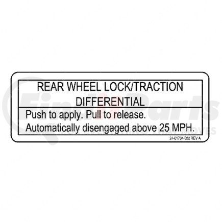 Freightliner 24-01734-002 Miscellaneous Label - Decal, Rear Differential Lock, Auto Disengage