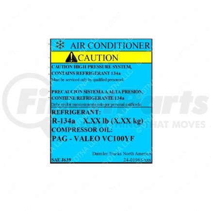 Freightliner 24-01965-008 A/C System Information Label - 87.75 mm x 65.72 mm