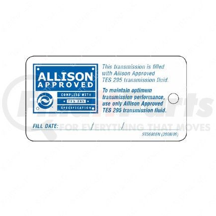 Freightliner 24-01632-000 Miscellaneous Label - Tag, Transmission Oil Specifiations, Tes, 295