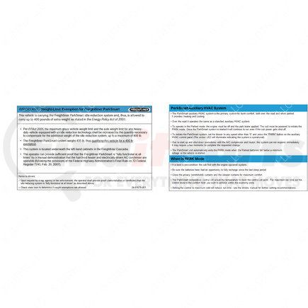 Freightliner 24-01679-001 A/C System Information Label - 139.7 mm x 215.9 mm