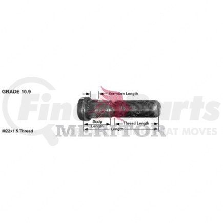 Freightliner TDA-R005998 Stud - Steel, 2 in. Thread Length, M22 x 1.5-6g mm Thread Size