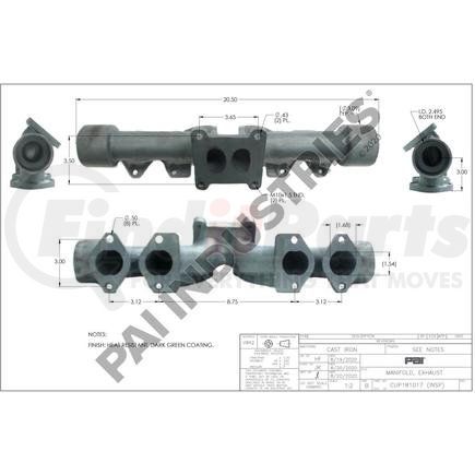 PAI 181017 Exhaust Manifold - Center; Low Mount Cummins Engine L10/M11/ISM Application