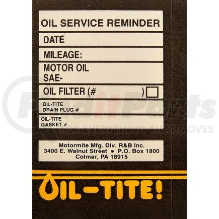 Dorman 65288 Oil Change Sticker - Door