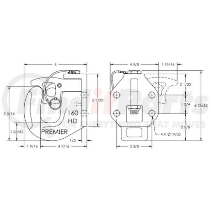 Premier 10001093 Non-Air Coupling, 1-9/16 in. Diameter Pintle, 9/16 in. Mounting Hardware