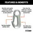 81360 by CURT MANUFACTURING - CURT 81360 Snap Hook Trailer Safety Chain Hook Carabiner Clip; 5/8-Inch Diameter Eye; 3;500 lbs