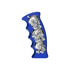 70814B by UNITED PACIFIC - Gearshift Knob - Aluminum, Thread-On, Pistol Grip, Indigo Blue, with Chrome Skulls